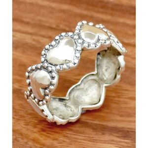 Silver Heart Band Eternity Ring Wide Vntg Style Boho Retro Fashion Jewelry sz: 8